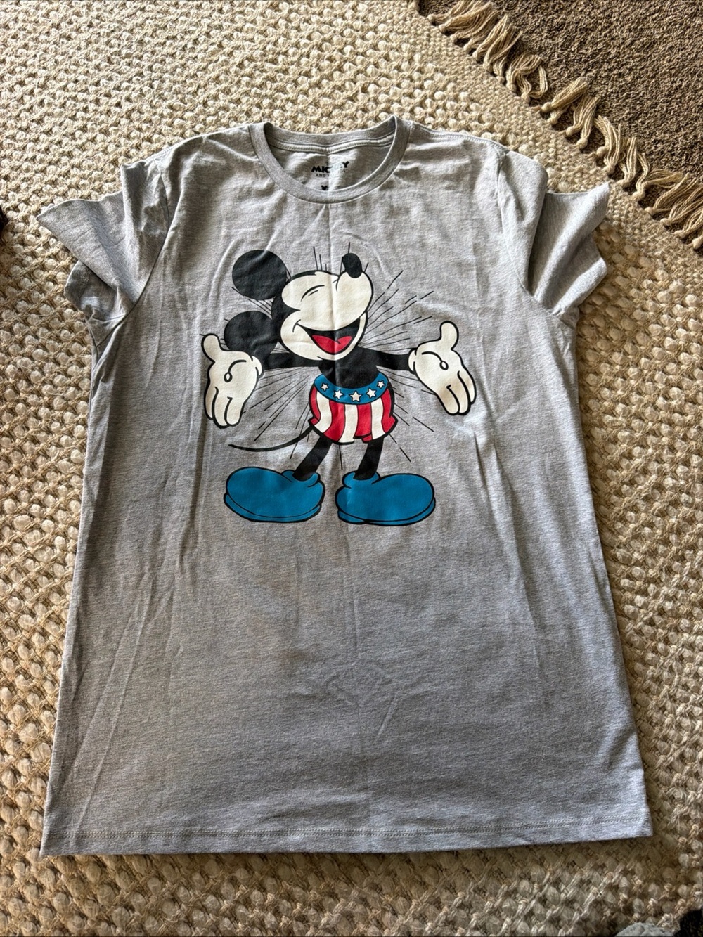 Disney unisex Gray Mickey Mouse Graphic Tee with Blue Shoes size 39/40